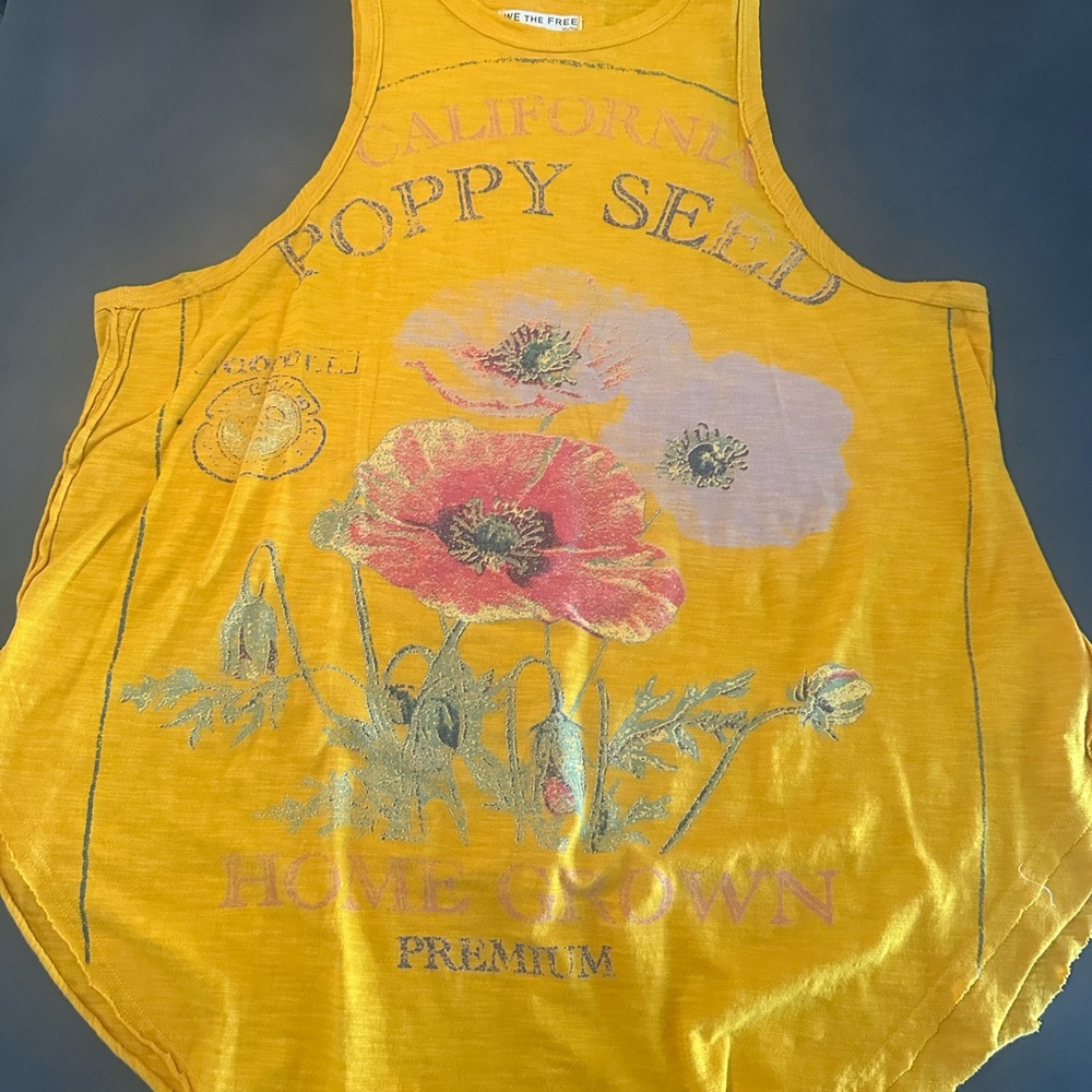 Free People Yellow Graphic Tank Top